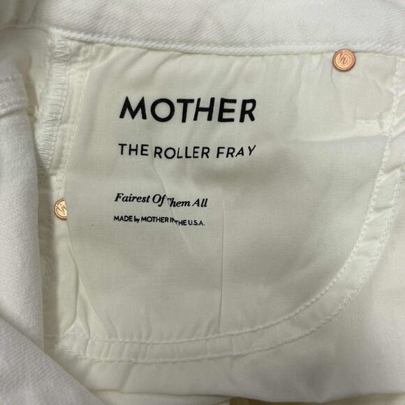 Mother The Roller Fray Fairest Of Them All Wide Leg White Denim Jeans Sz 26 NWT - Picture 9 of 15